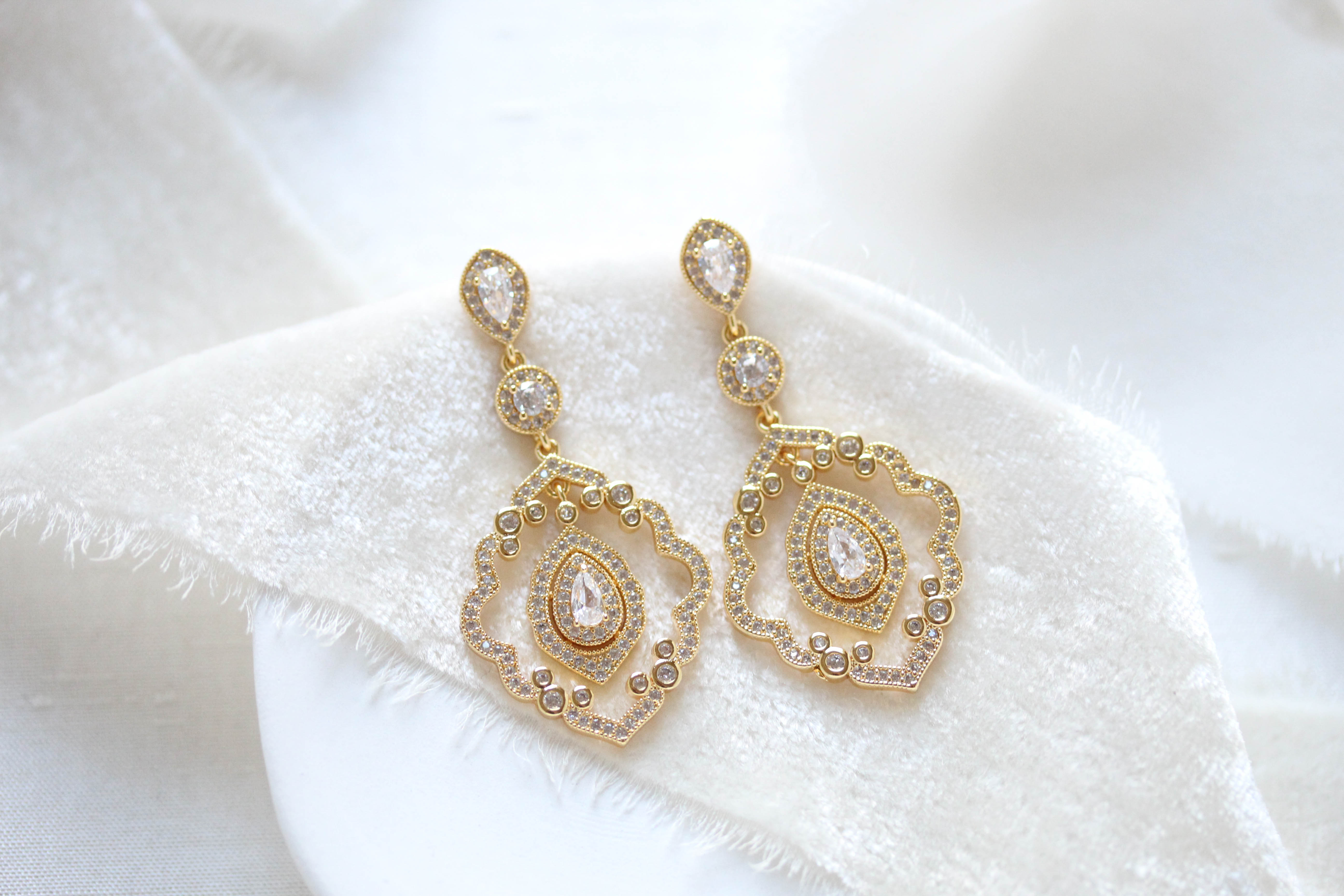 gold simulated diamond necklace and earrings - CLARISSA