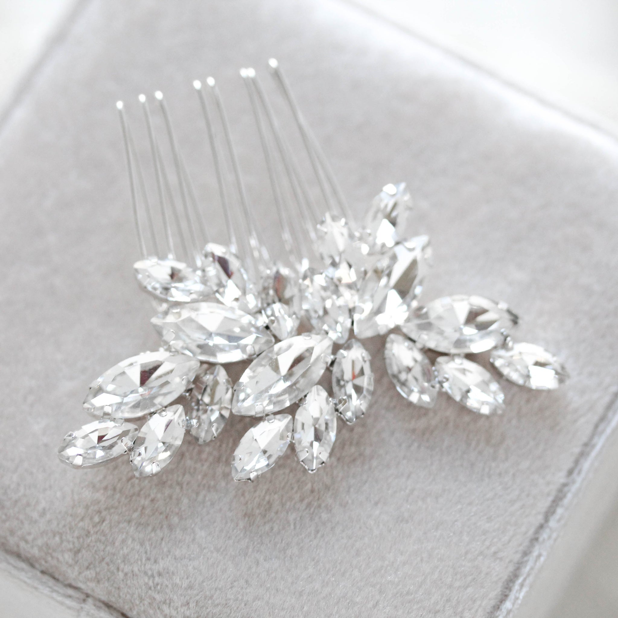 silver bridal hair accessory with white opal crystal - BRIDGETTE