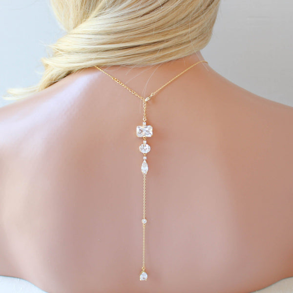 Gold Bridal backdrop necklace - ADELINE - Treasures by Agnes