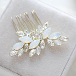 Rose gold bridal hair accessory with white opal crystal - BRIDGETTE - Treasures by Agnes