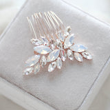 Rose gold bridal hair accessory with white opal crystal - BRIDGETTE - Treasures by Agnes