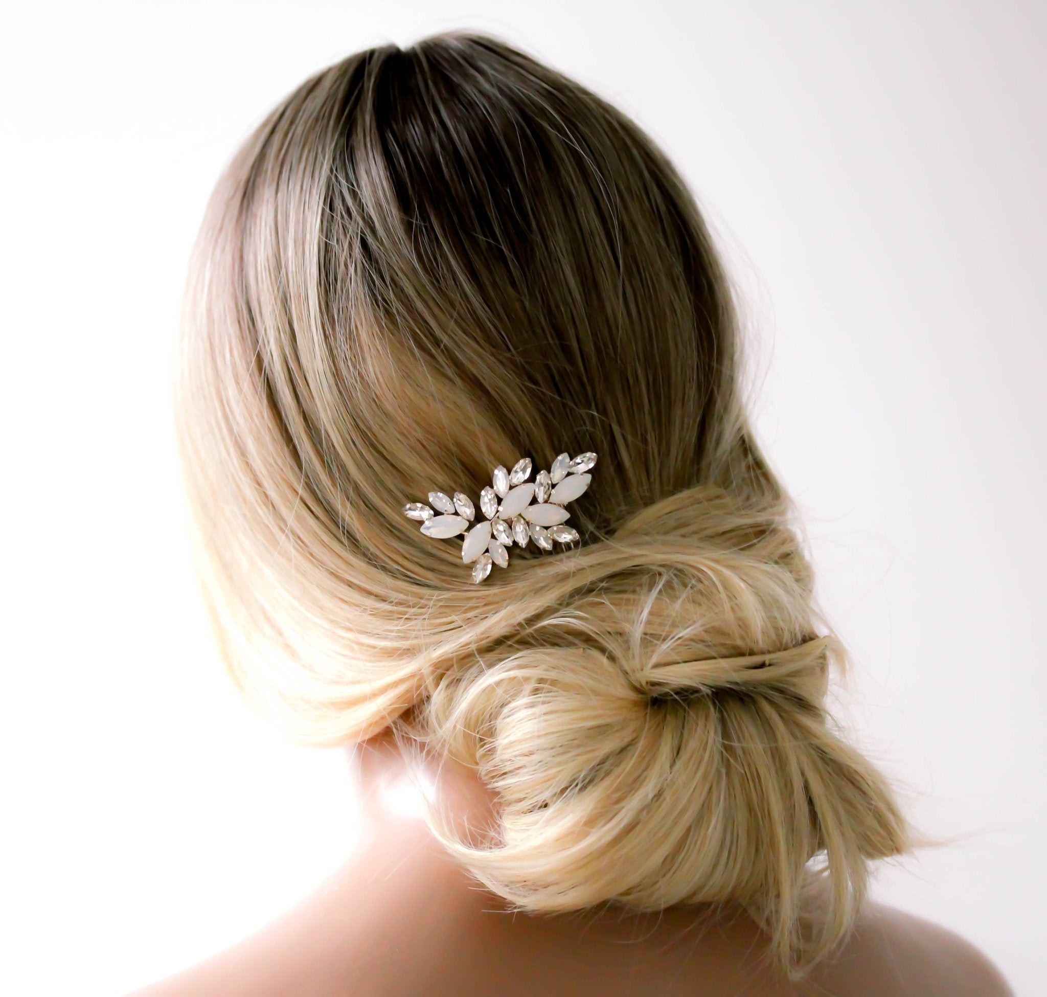 Rose gold bridal hair accessory with white opal crystal - BRIDGETTE - Treasures by Agnes
