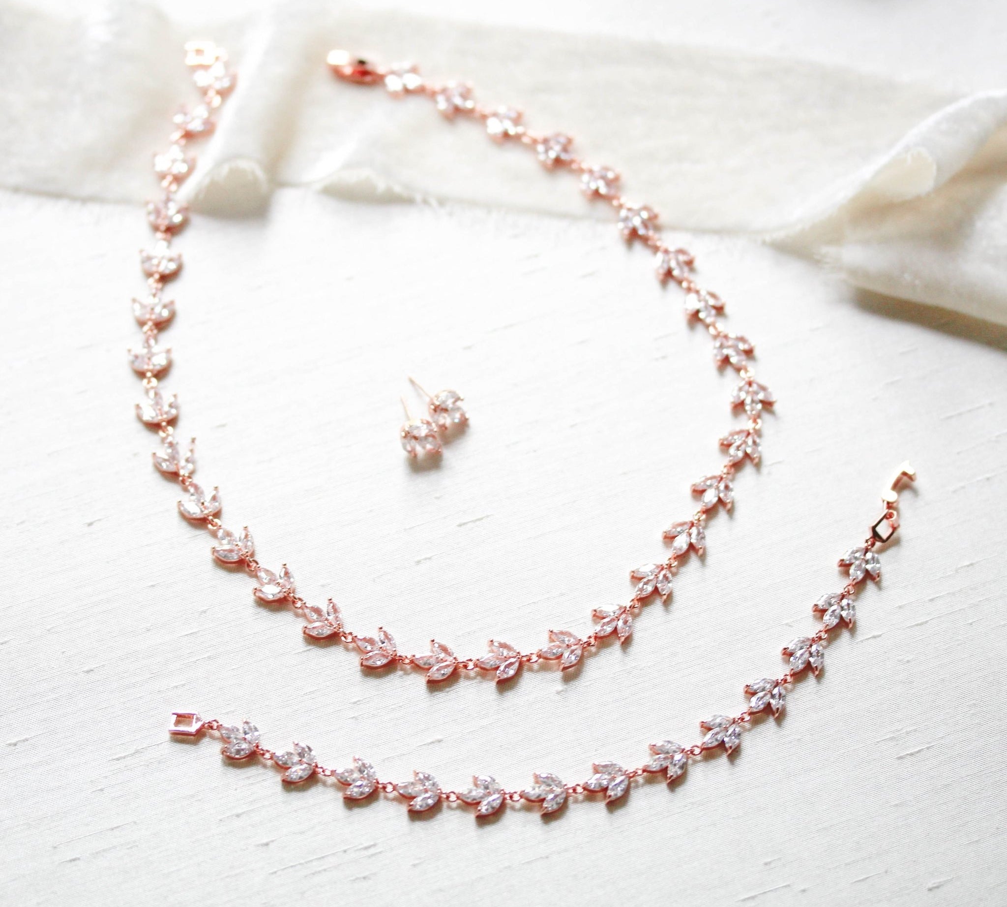 Rose gold Bridal jewelry set with Marquis stones - LAUREN - Treasures by Agnes