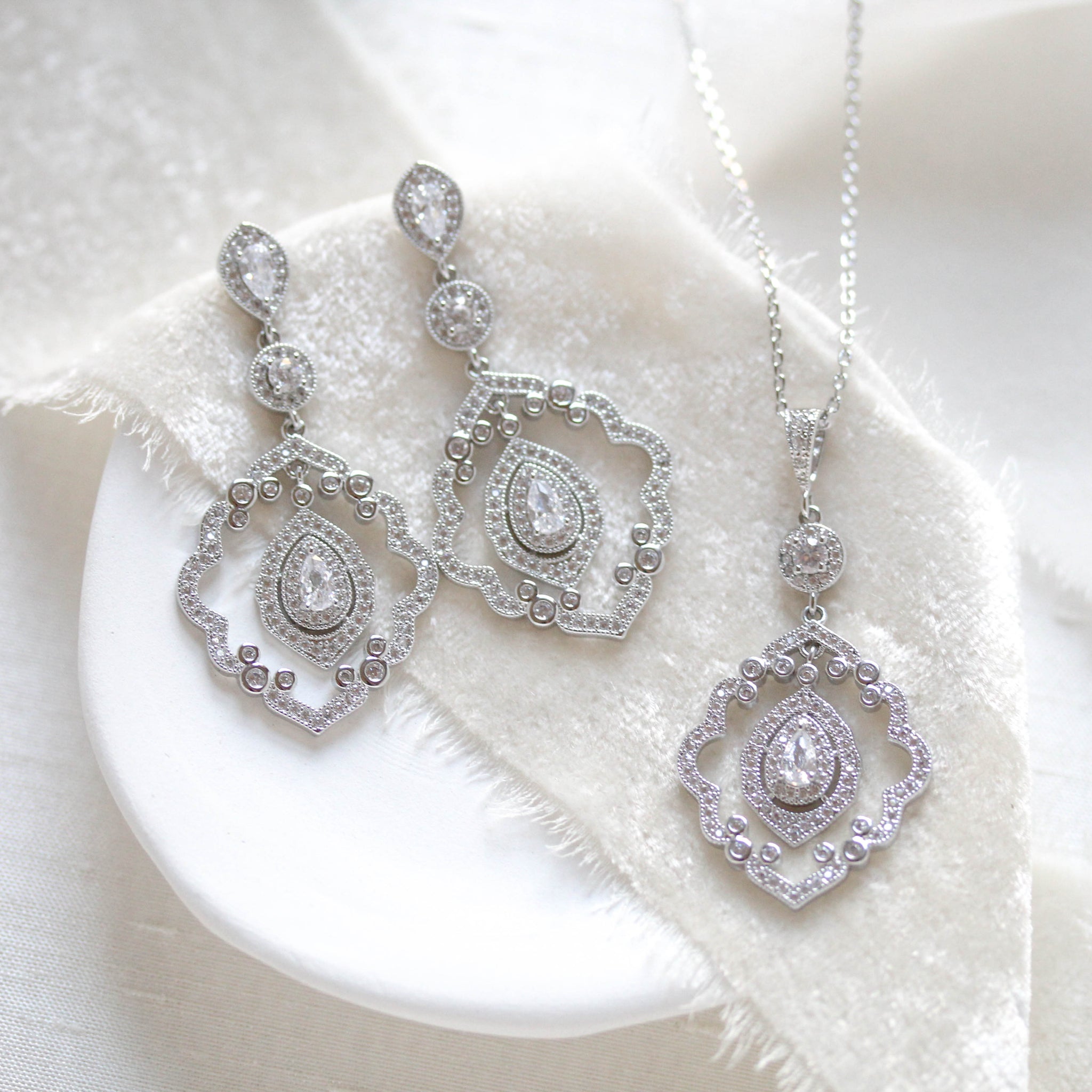 Silver simulated diamond necklace and earrings - CLARISSA - Treasures by Agnes