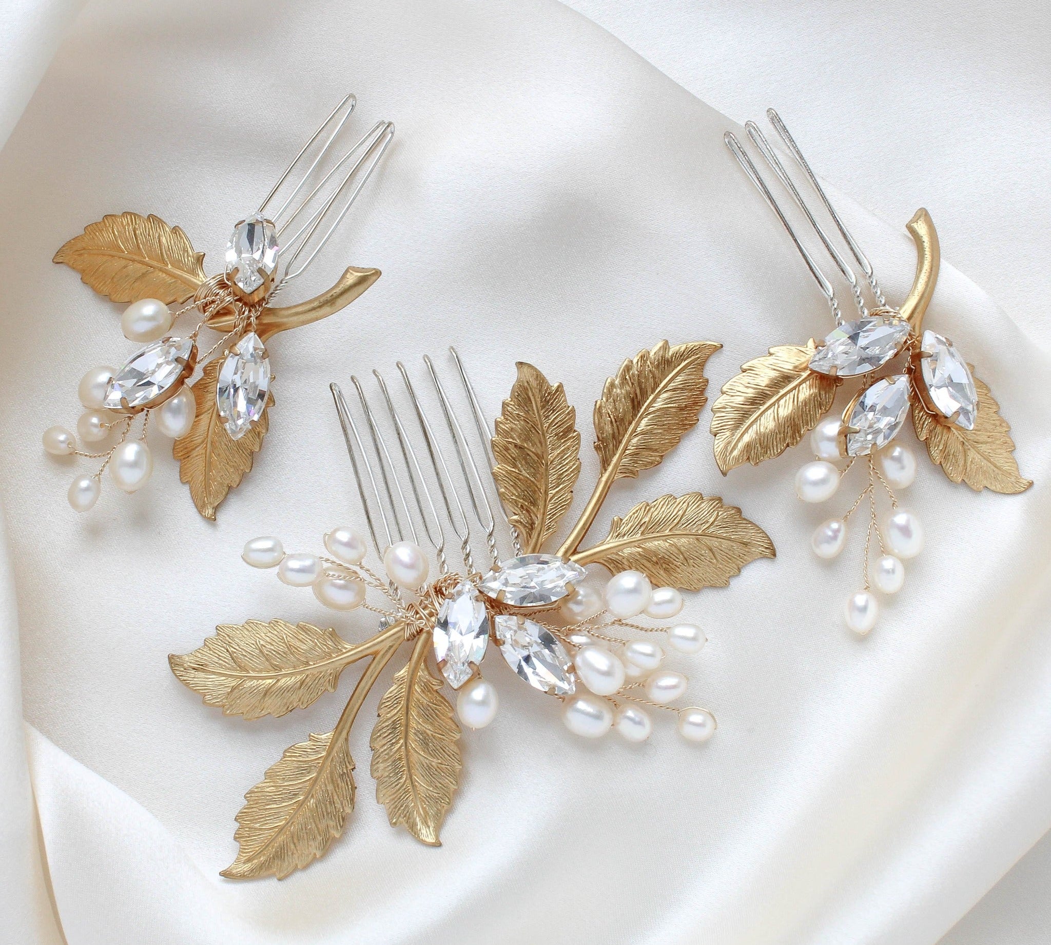 Three piece crystal bridal hair comb set -DAWN - Treasures by Agnes