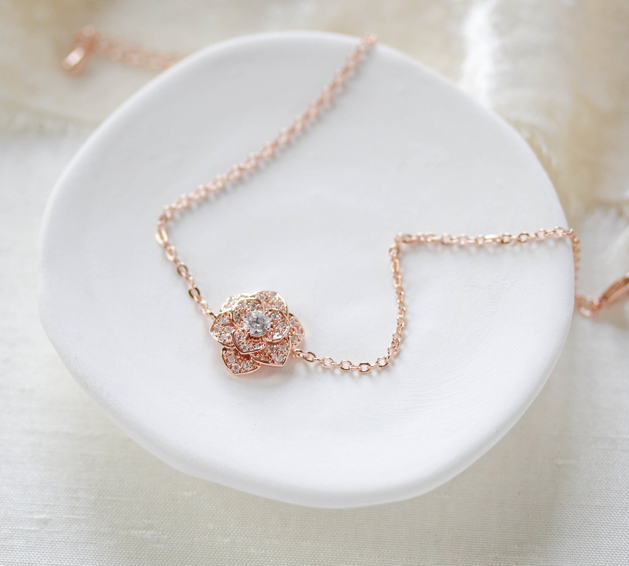 Delicate rose gold flower CZ bridal bracelet - MORGAN - Treasures by Agnes