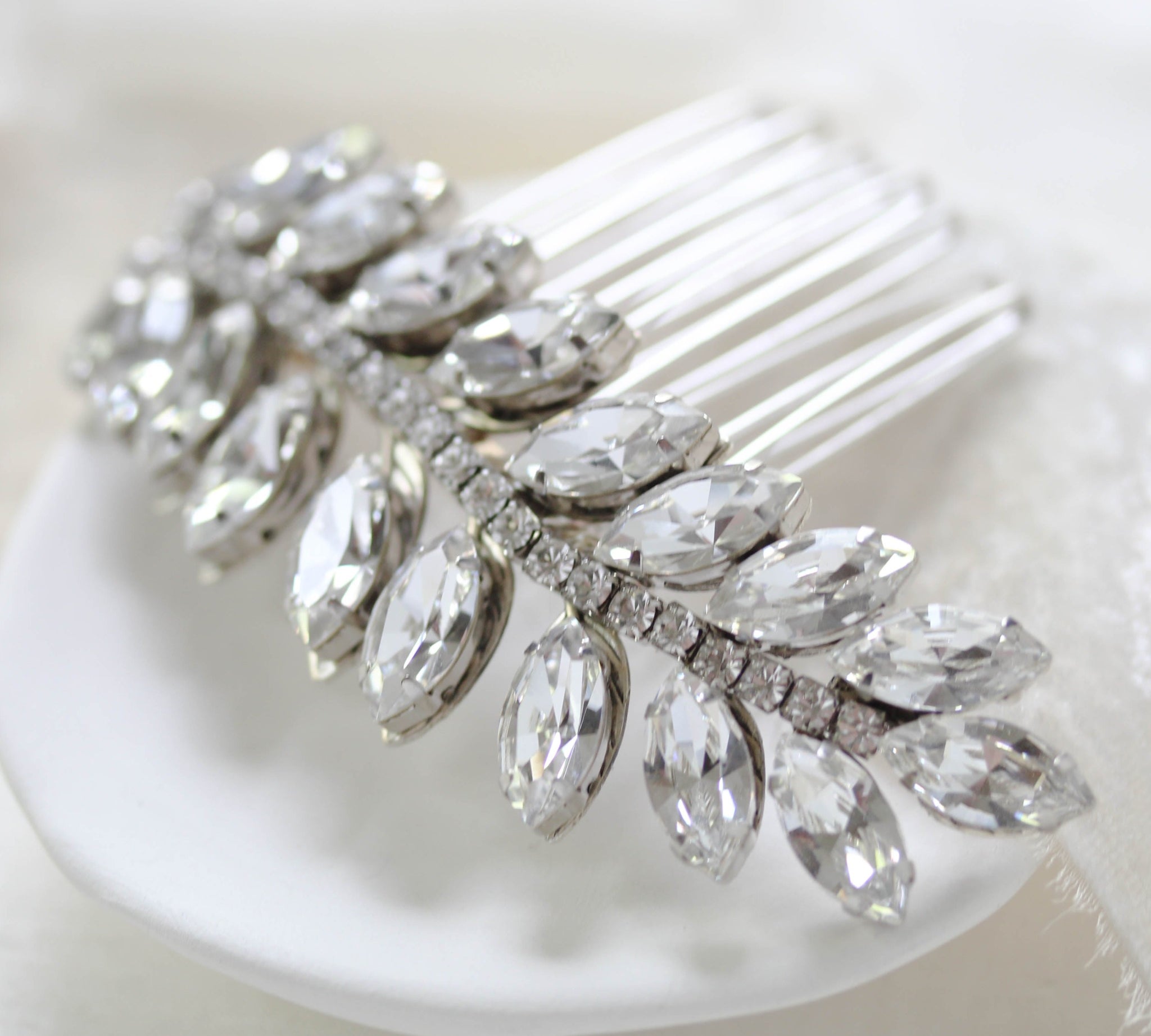 Crystal leaf bridal hair comb - ELSIE - Treasures by Agnes
