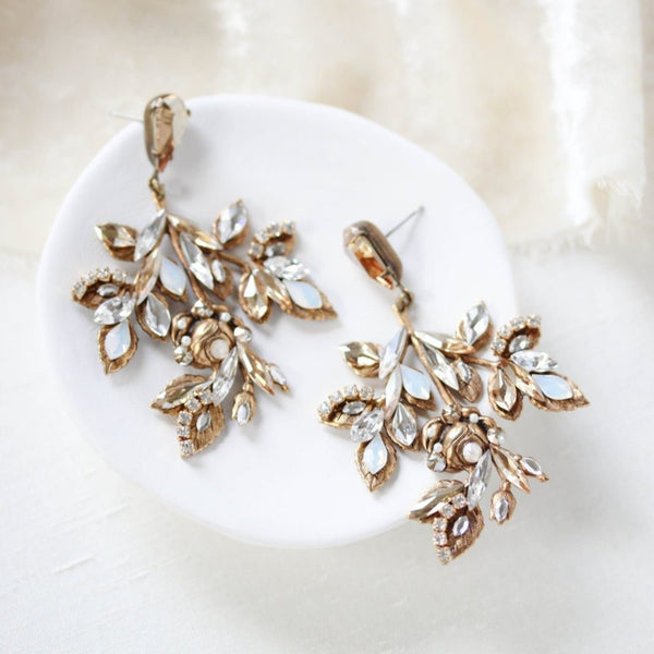 Antique gold Boho Crystal wedding earrings - MARLO - Treasures by Agnes