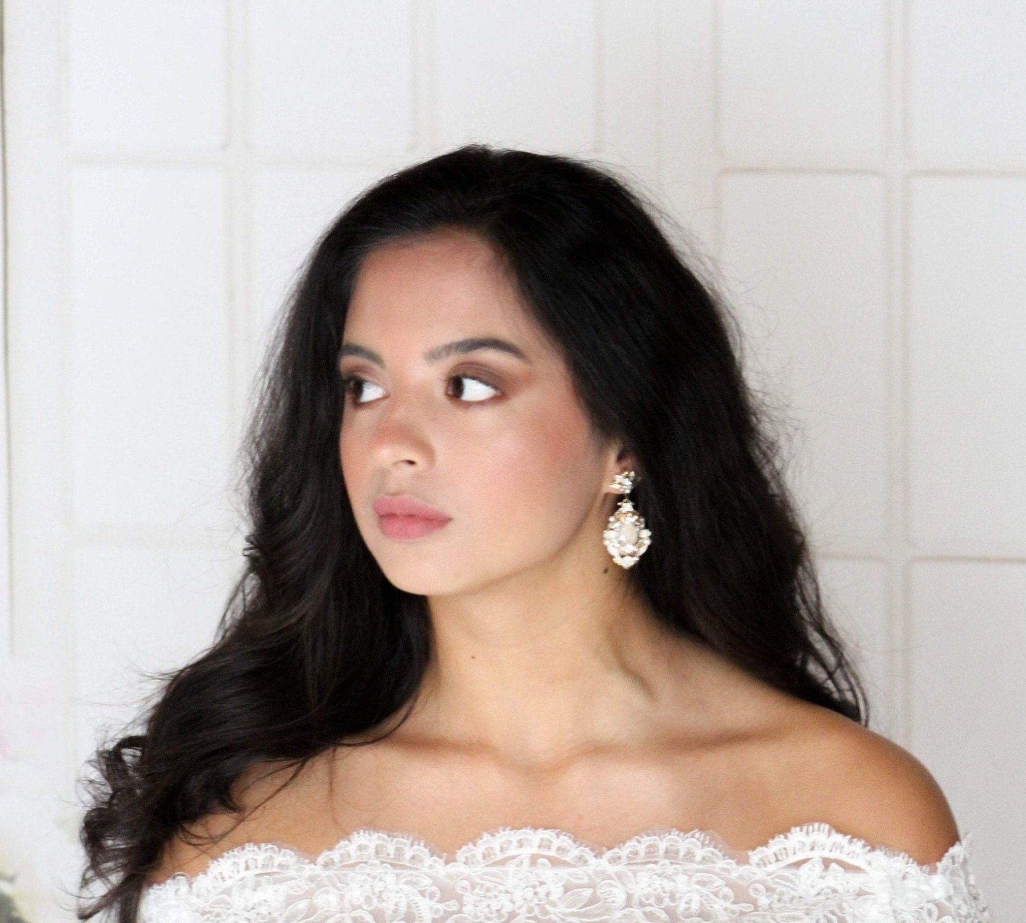 Antique gold Bridal earrings with Premium crystals and pearls - BLAKELY - Treasures by Agnes