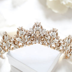Antique Gold Bridal tiara with Austrian crystals and pearls - ASHTON - Treasures by Agnes