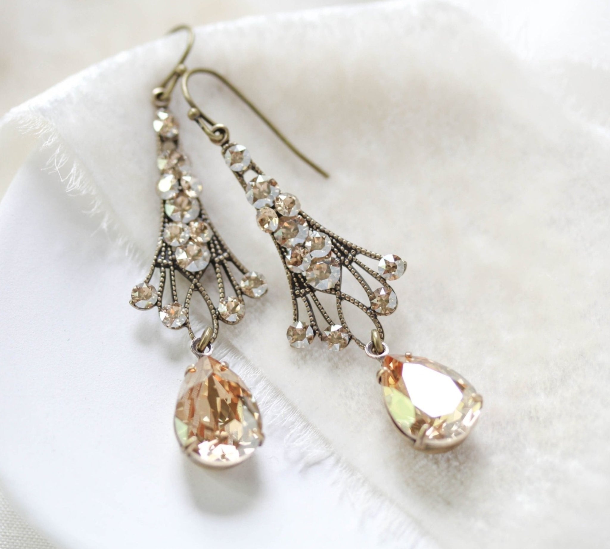 Antique gold Chandelier Bridal earrings with Premium European Golden crystals - Treasures by Agnes
