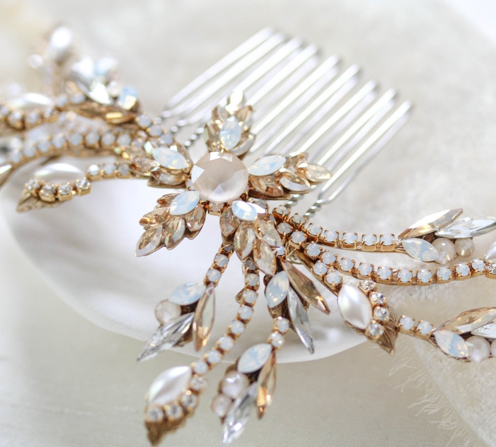 Antique gold Crystal Bridal hair comb accessory - AUDREY - Treasures by Agnes