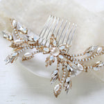 Antique gold Crystal Bridal hair comb accessory - AUDREY - Treasures by Agnes