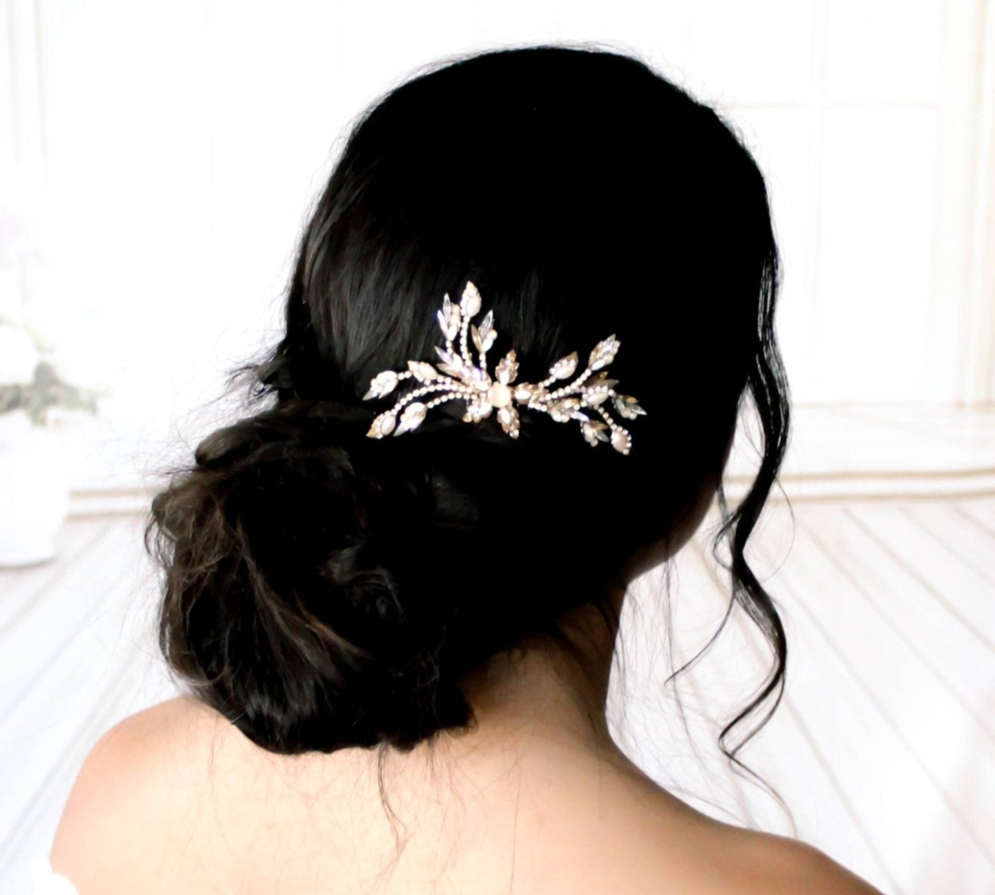 Antique gold Crystal Bridal hair comb accessory - AUDREY - Treasures by Agnes