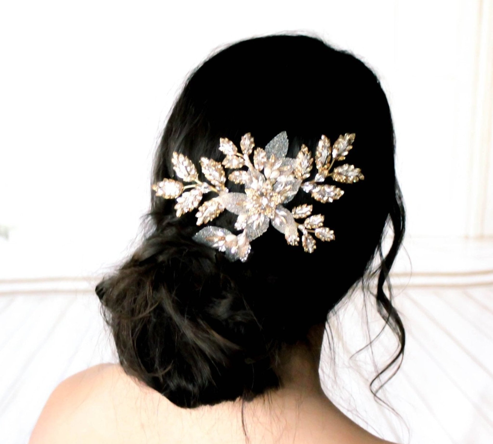 Antique gold crystal Bridal hair comb headpiece - GABRIELLA - Treasures by Agnes