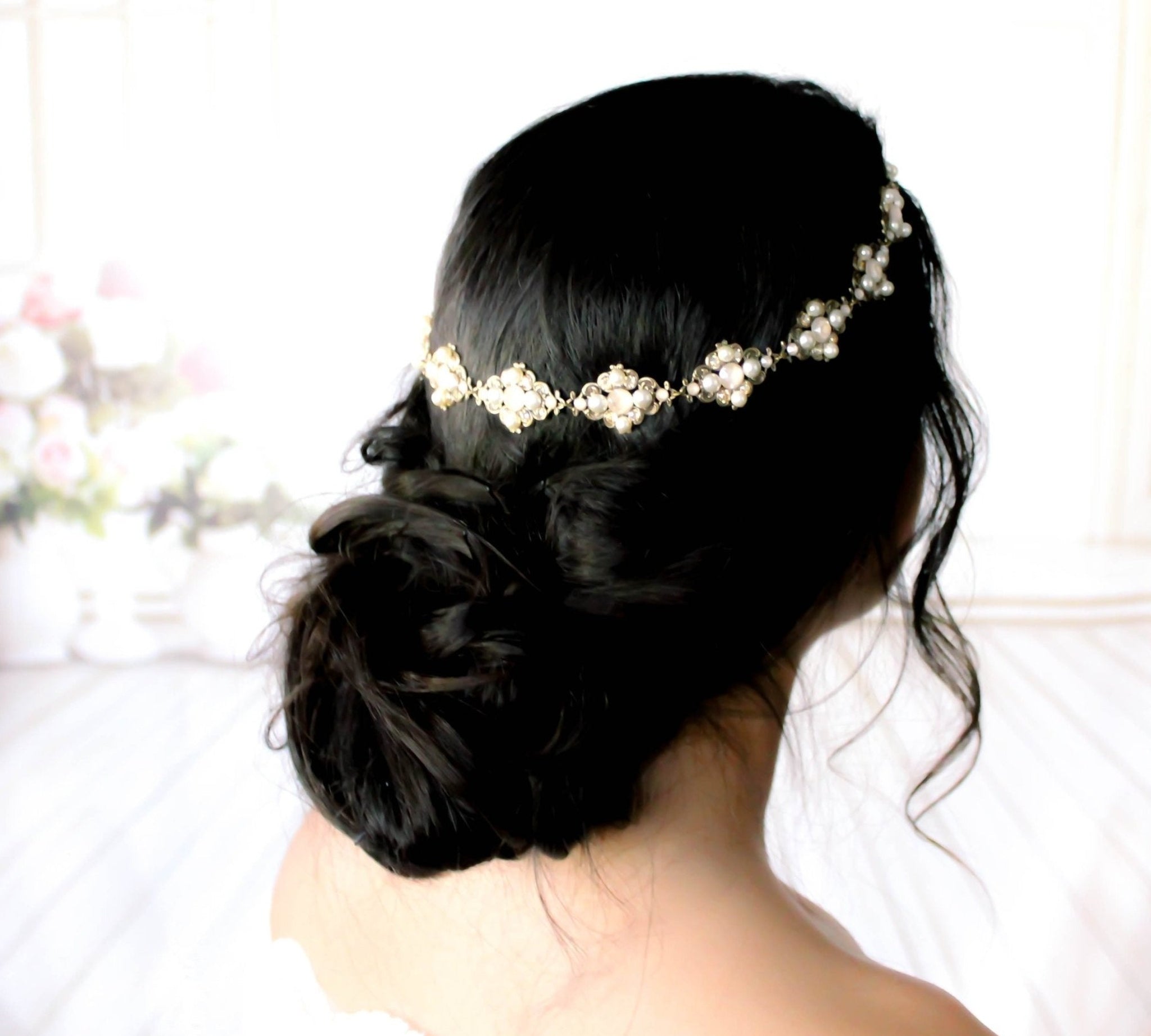 Antique gold crystal Bridal headband - ASHLYN - Treasures by Agnes