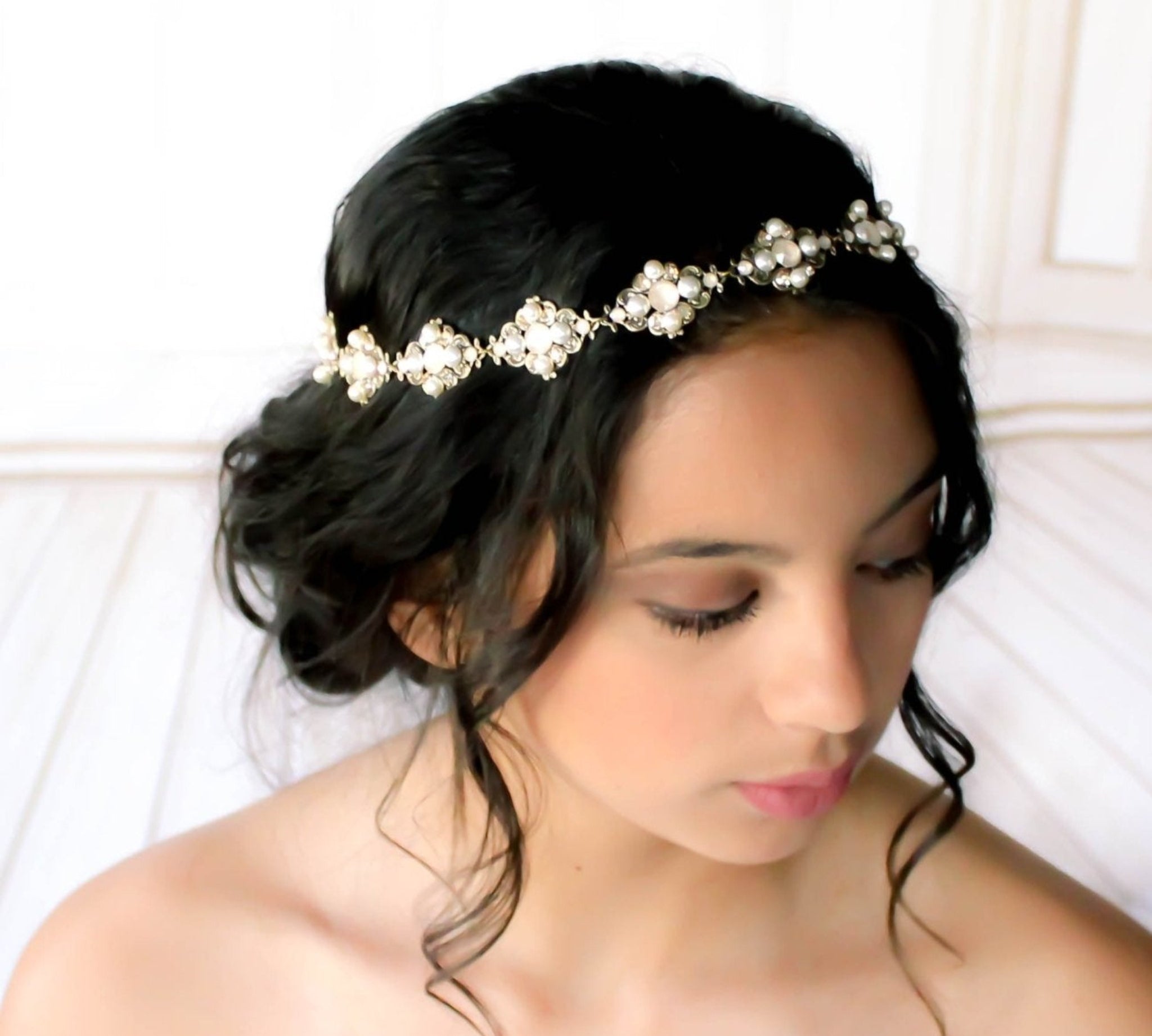 Antique gold crystal Bridal headband - ASHLYN - Treasures by Agnes