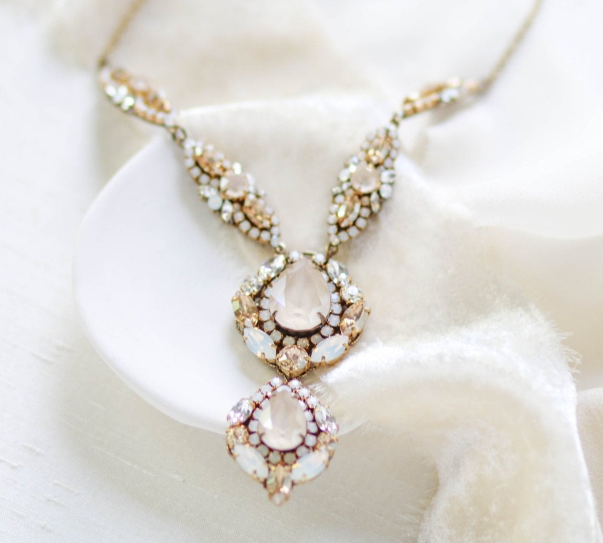 Antique gold crystal Bridal statement necklace - GIANNA - Treasures by Agnes