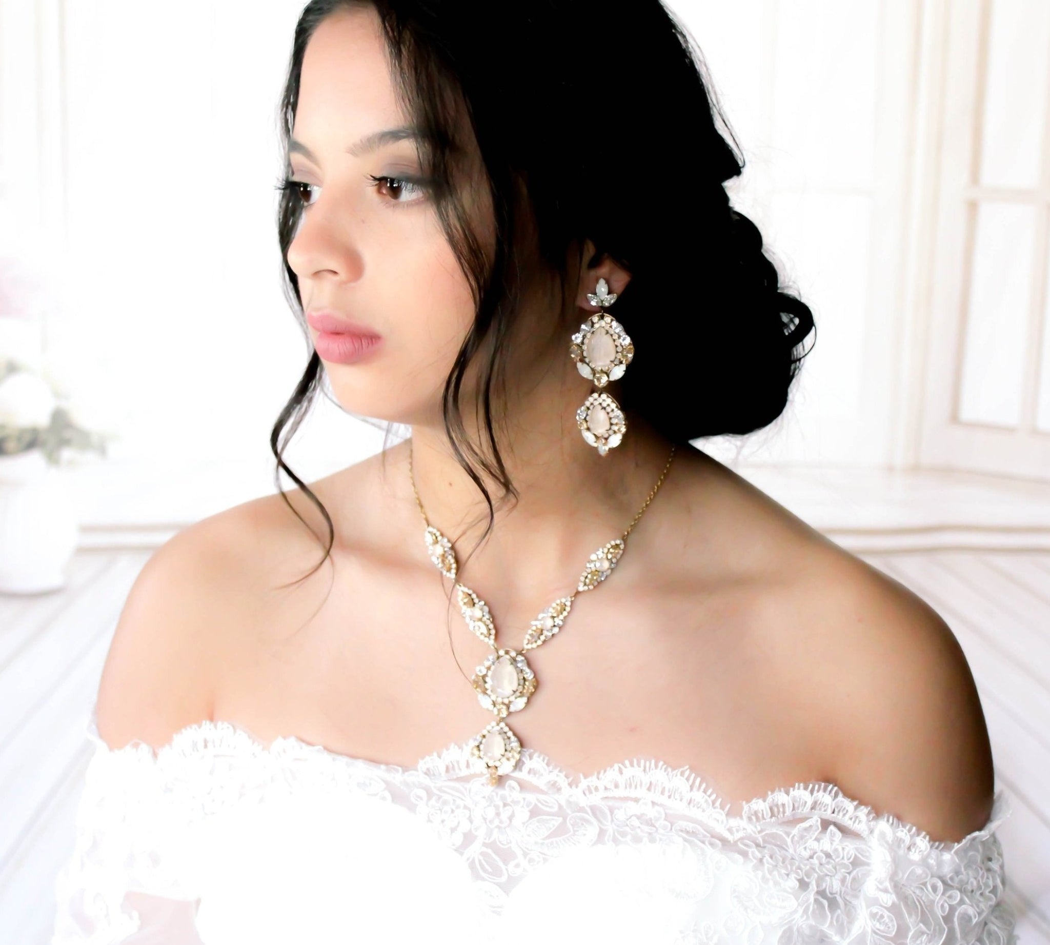 Antique gold crystal Bridal statement necklace - GIANNA - Treasures by Agnes