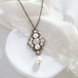 Antique gold crystal pendant necklace for Bride or Bridesmaid - ASHLYN - Treasures by Agnes