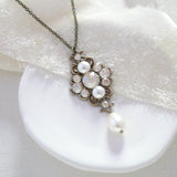 Antique gold crystal pendant necklace for Bride or Bridesmaid - ASHLYN - Treasures by Agnes