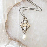 Antique gold crystal pendant necklace for Bride or Bridesmaid - ASHLYN - Treasures by Agnes
