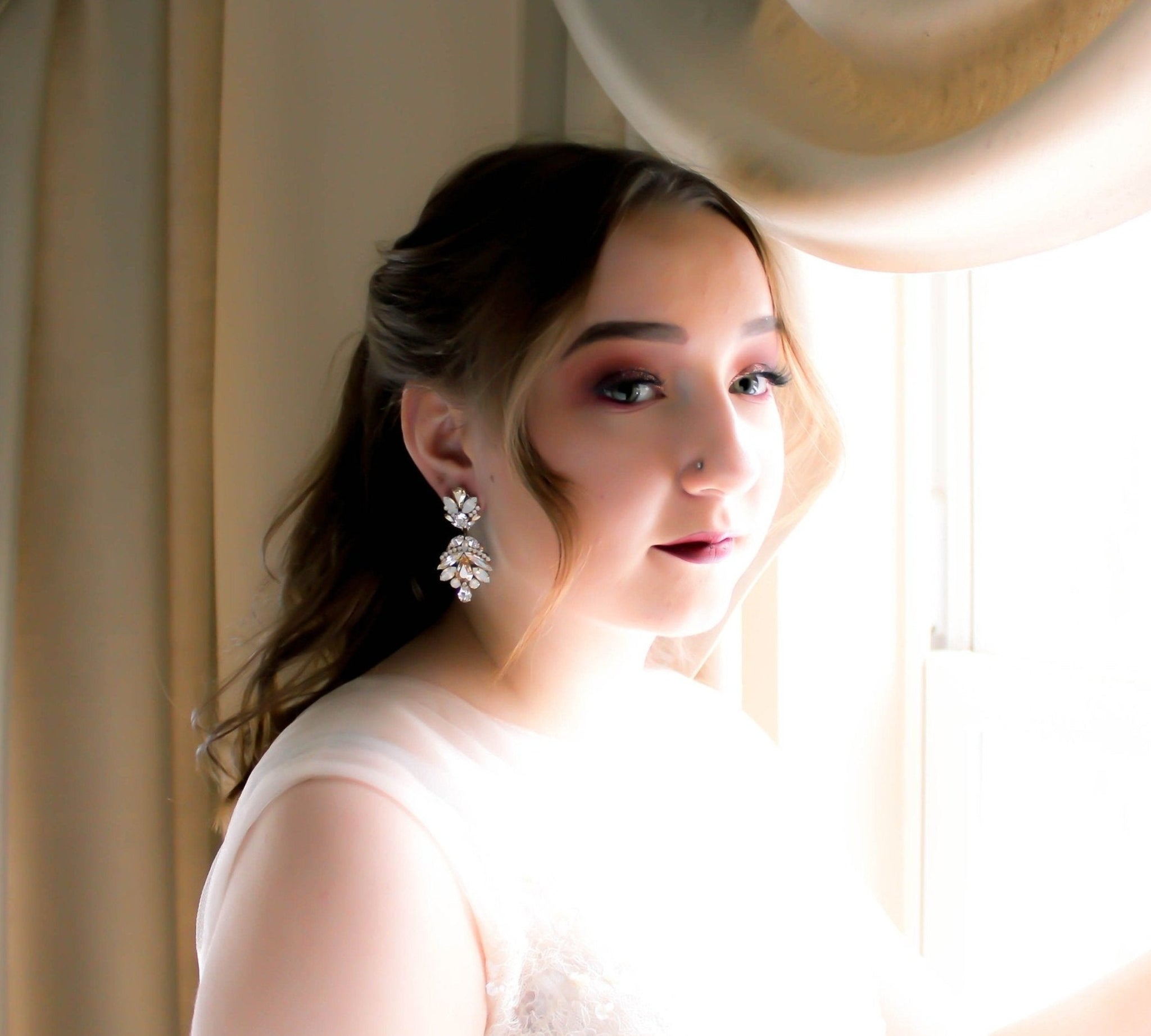 Antique gold crystal statement bridal earrings in vintage inspired style - Kendall - Treasures by Agnes