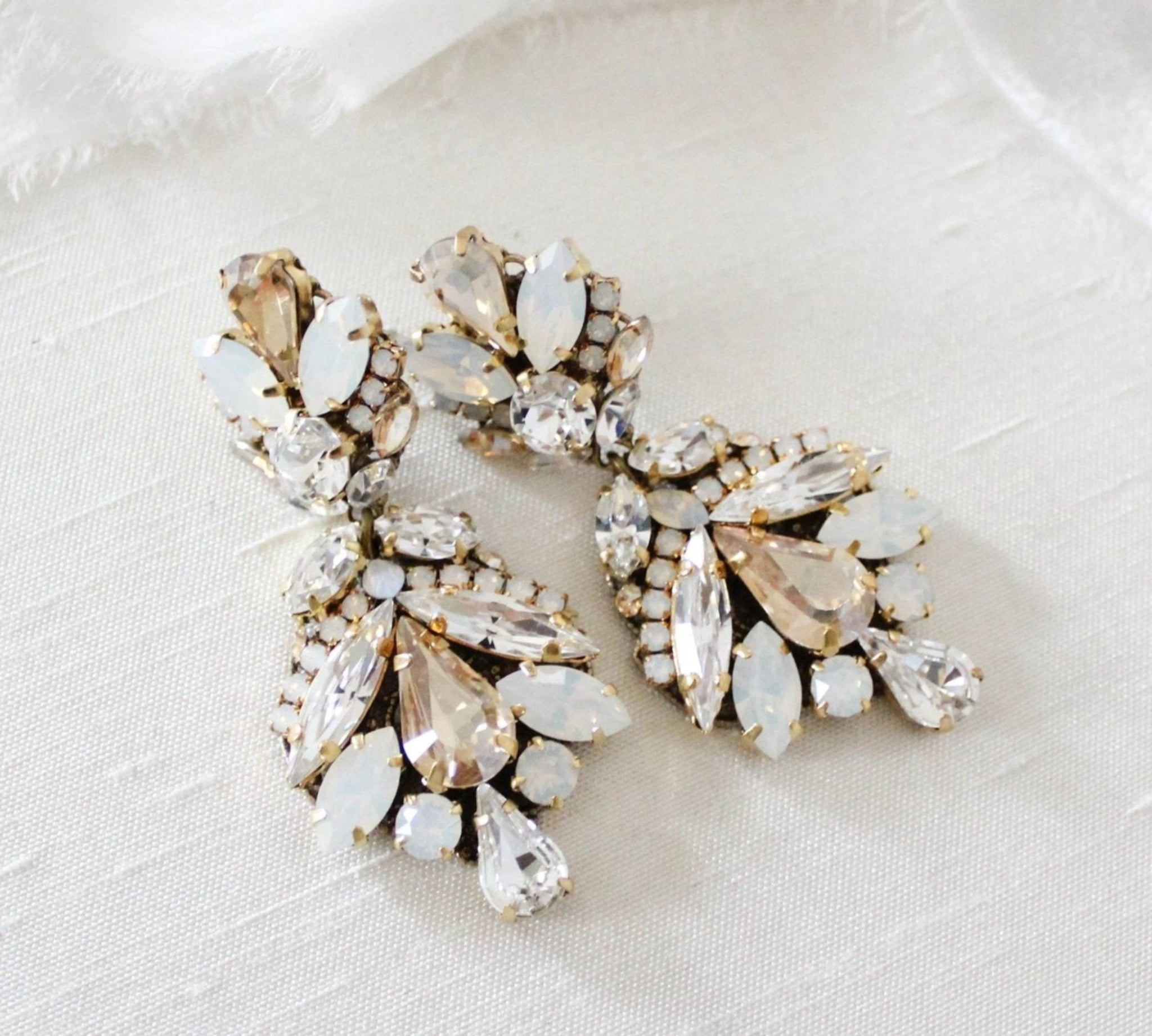 Antique gold crystal statement bridal earrings in vintage inspired style - Kendall - Treasures by Agnes