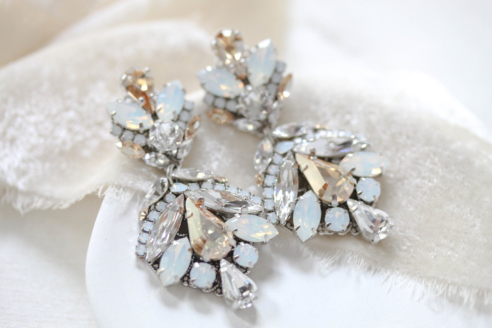 Antique gold crystal statement bridal earrings in vintage inspired style - Kendall - Treasures by Agnes