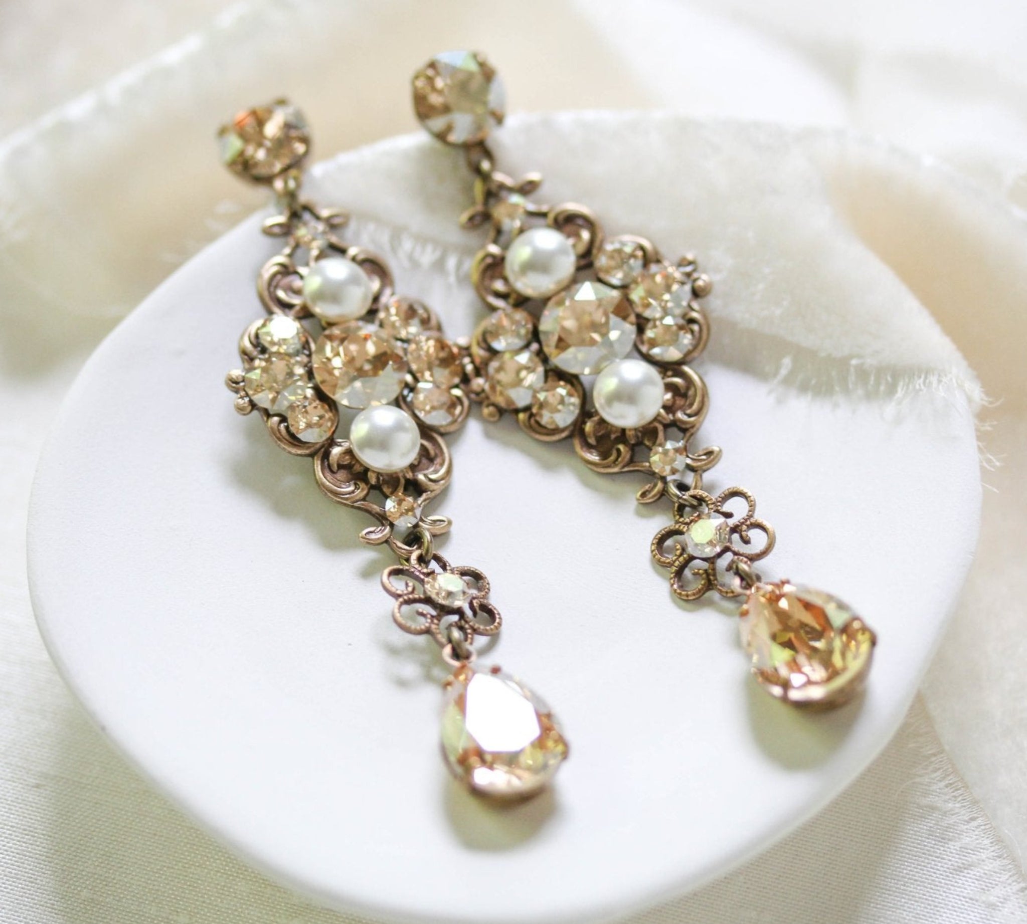 Antique gold crystal statement earrings - ASHLYN - Treasures by Agnes