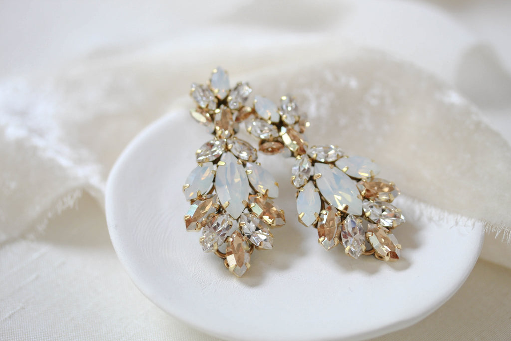 Antique gold crystal statement stud bridal earrings - MARISSA - Treasures by Agnes