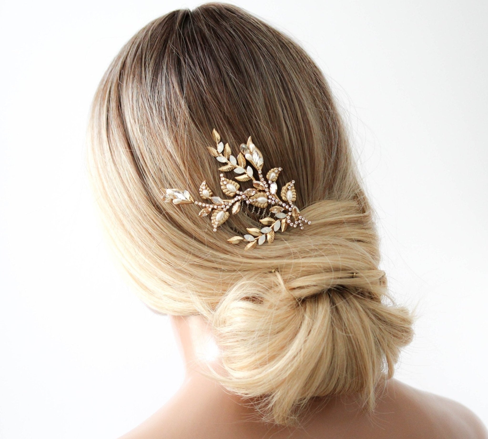 Antique gold Floral Bridal hair comb with Austrian crystals - SIERRA - Treasures by Agnes