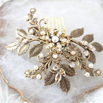 Antique gold leaf hair accessory with golden crystals - Treasures by Agnes
