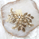 Antique gold leaf hair accessory with golden crystals - Treasures by Agnes