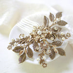 Antique gold leaf hair accessory with golden crystals - Treasures by Agnes
