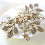 Antique gold leaf hair accessory with golden crystals - Treasures by Agnes