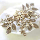Antique gold leaf hair accessory with golden crystals - Treasures by Agnes