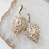 Antique Gold Floral Bridal earrings with Austrian crystals - AMBER