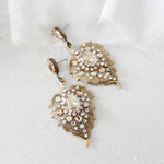 Antique Gold Leaf Style Bridal earrings with Golden Premium European crystals - AMBER - Treasures by Agnes