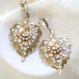 Antique Gold Floral Bridal earrings with Austrian crystals - AMBER