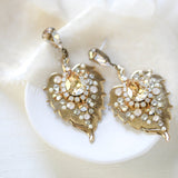 Antique Gold Floral Bridal earrings with Austrian crystals - AMBER