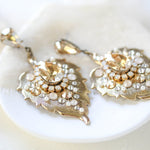 Antique Gold Floral Bridal earrings with Austrian crystals - AMBER