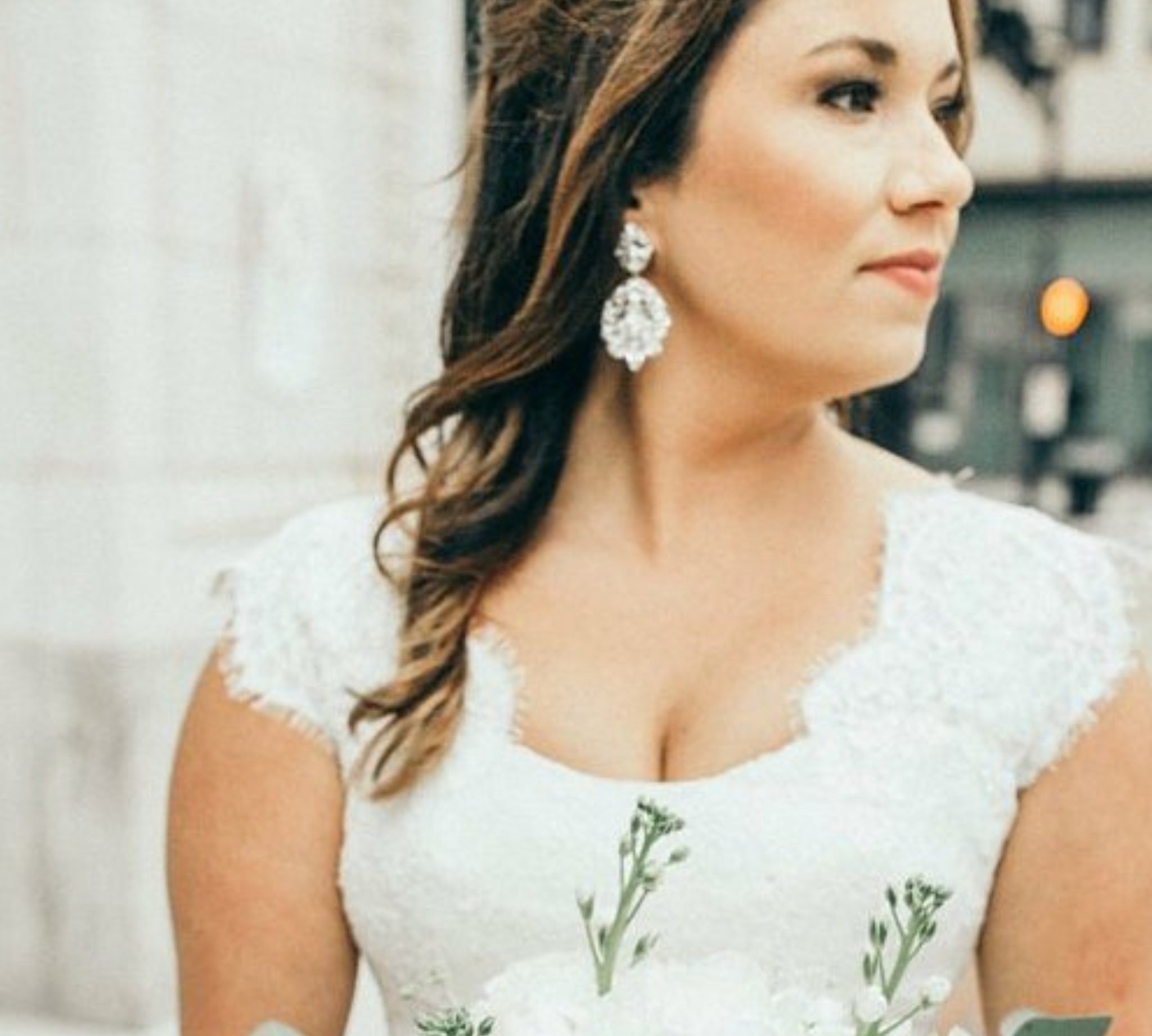 Antique silver bridal chandelier earrings with Austrian crystals - BELLA - Treasures by Agnes