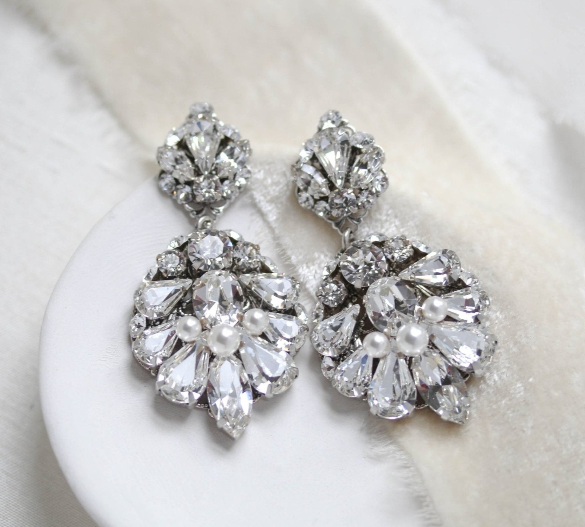 Antique silver bridal chandelier earrings with Austrian crystals - BELLA - Treasures by Agnes