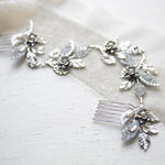 Antique silver Bridal hair vine with crystal leaves - ELENA - Treasures by Agnes