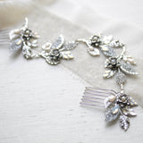 Antique silver Bridal hair vine with crystal leaves - ELENA - Treasures by Agnes