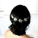 Antique silver Bridal hair vine with crystal leaves - ELENA - Treasures by Agnes
