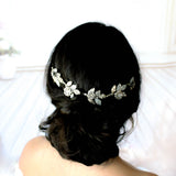 Antique silver Bridal hair vine with crystal leaves - ELENA - Treasures by Agnes