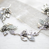 Antique silver Bridal hair vine with crystal leaves - ELENA - Treasures by Agnes