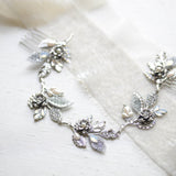 Antique silver Bridal hair vine with crystal leaves - ELENA - Treasures by Agnes